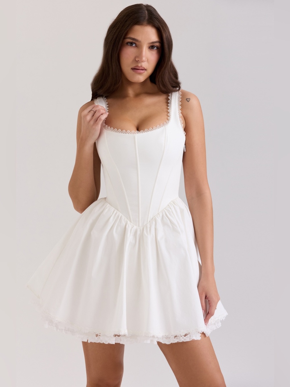 HOUSE OF CB Letitia Lace Trim Stretch Cotton Corset Cocktail Minidress Size L +